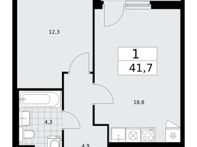 1 room apartment 42 m² Troitsk, Russia