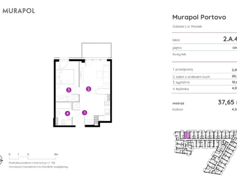 Квартира 2 комнаты 38 м² Гданьск, Польша