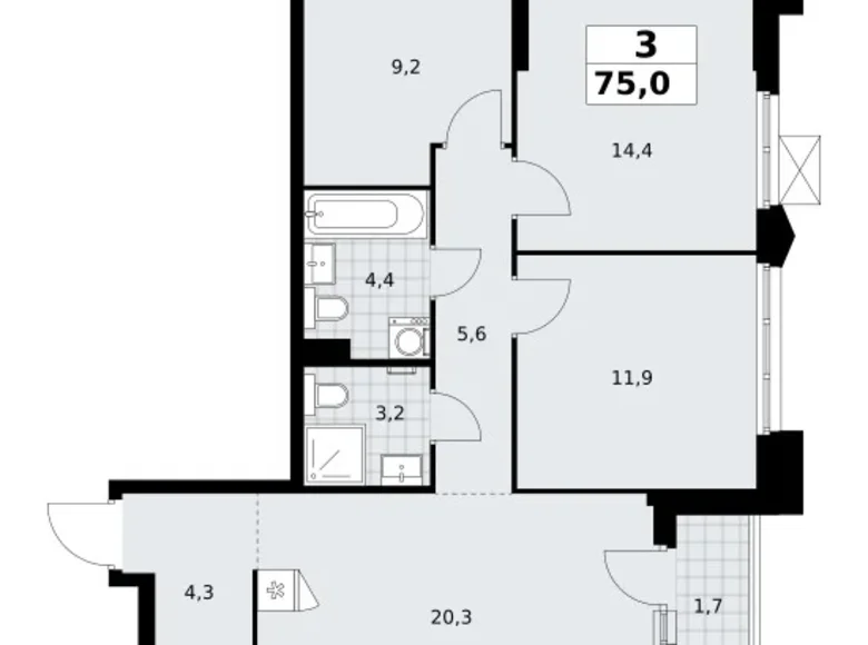 Apartamento 3 habitaciones 75 m² Troitsk, Rusia