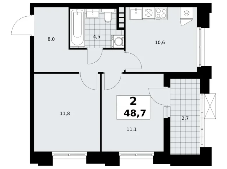 Mieszkanie 2 pokoi 49 m² poselenie Sosenskoe, Rosja