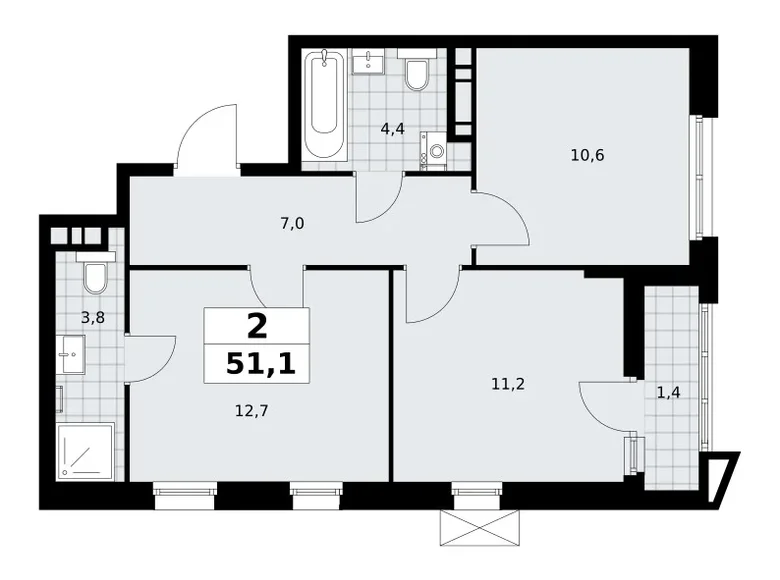 2 room apartment 51 m² poselenie Sosenskoe, Russia