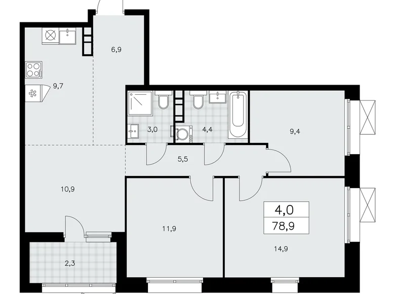 Apartamento 4 habitaciones 79 m² poselenie Sosenskoe, Rusia