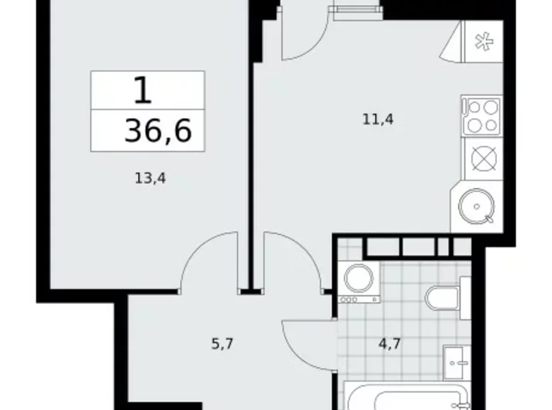 Appartement 1 chambre 37 m² poselenie Sosenskoe, Fédération de Russie