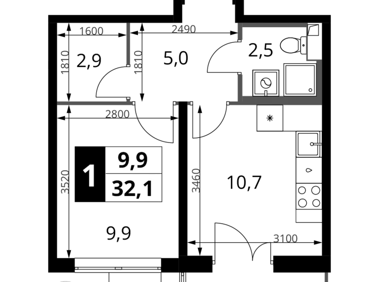 Appartement 1 chambre 32 m² Khimki, Russie