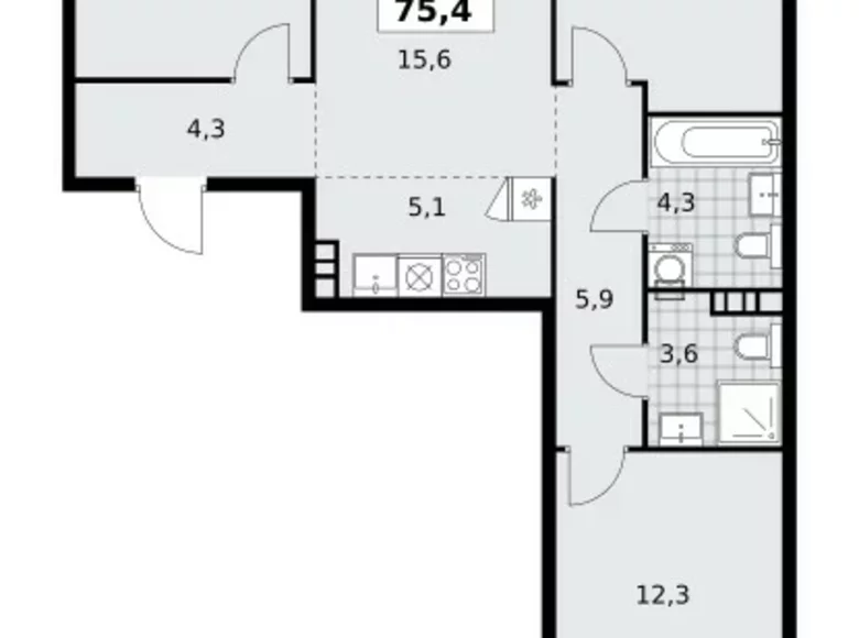 4 room apartment 75 m² Moscow, Russia