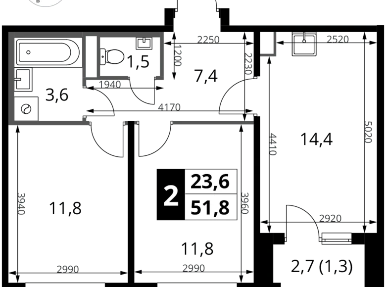 Apartamento 2 habitaciones 52 m² Potapovo, Rusia