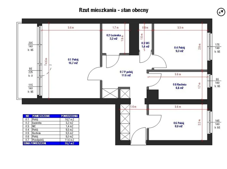 Квартира 3 комнаты 56 м² Краков, Польша