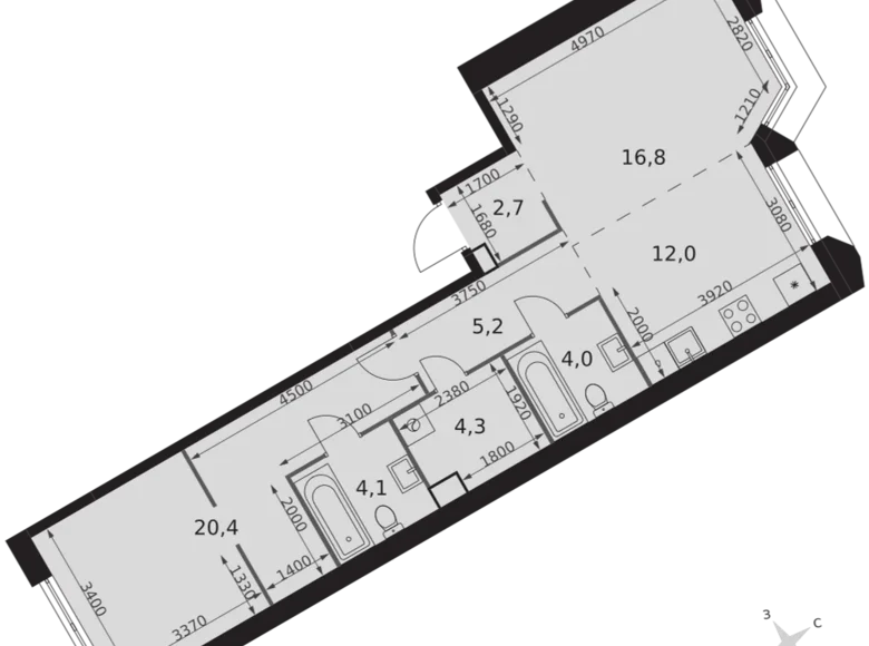 Apartamento 2 habitaciones 70 m² Konkovo District, Rusia