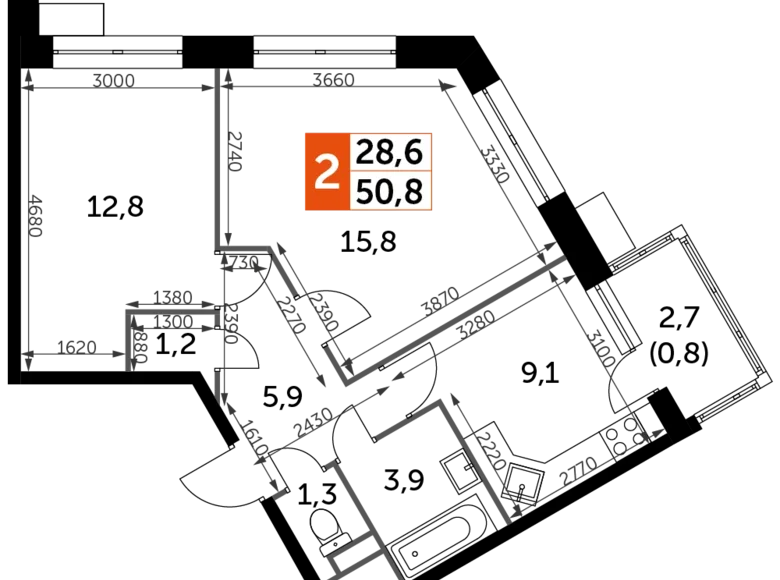 Wohnung 2 zimmer 52 m² Veshki, Russland