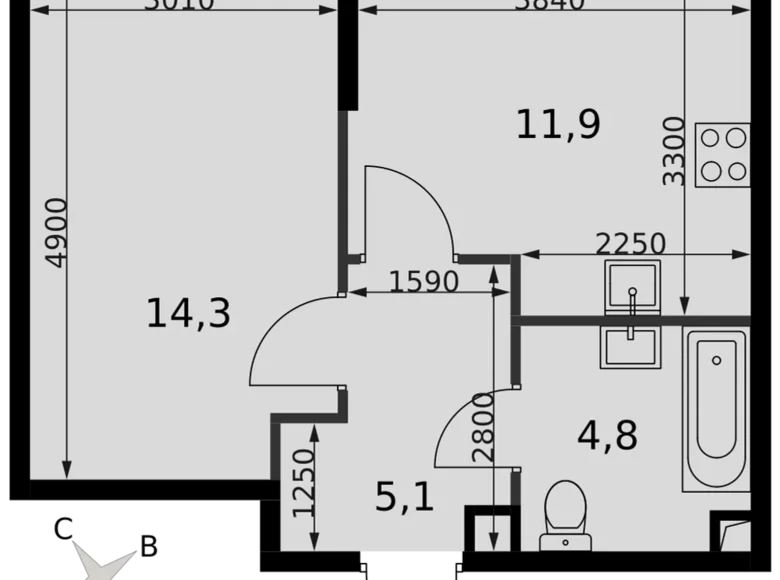 Wohnung 1 zimmer 36 m² Nordwestlicher Verwaltungsbezirk, Russland