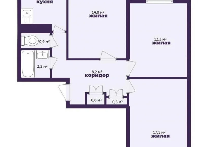 3 room apartment 63 m² Minsk, Belarus