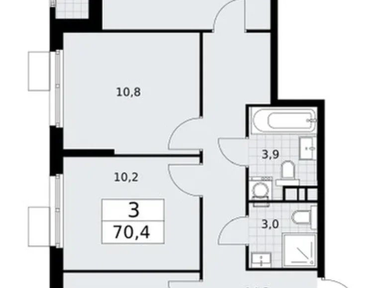 3 room apartment 70 m² Vnukovo, Russia