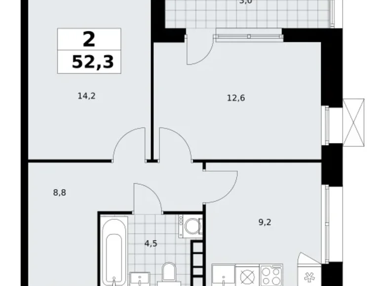 Квартира 2 комнаты 52 м² поселение Сосенское, Россия