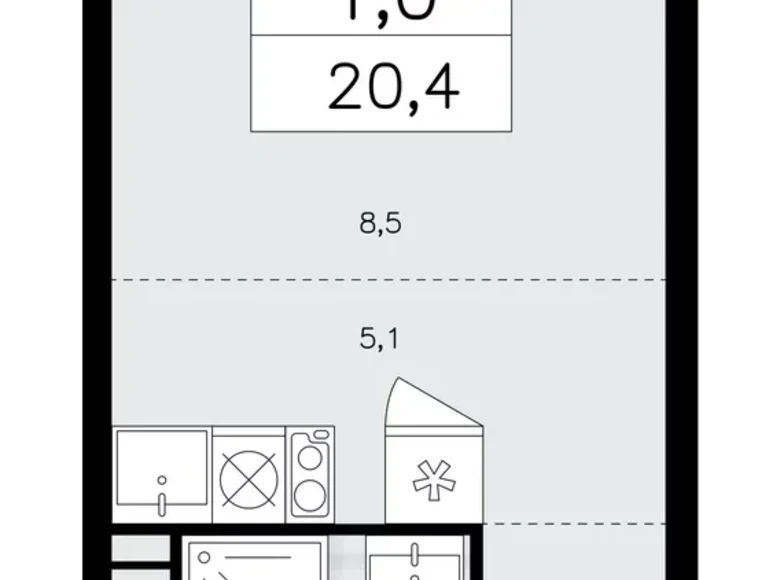 Mieszkanie 1 pokój 20 m² poselenie Sosenskoe, Rosja