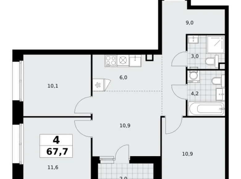 Mieszkanie 4 pokoi 68 m² poselenie Sosenskoe, Rosja