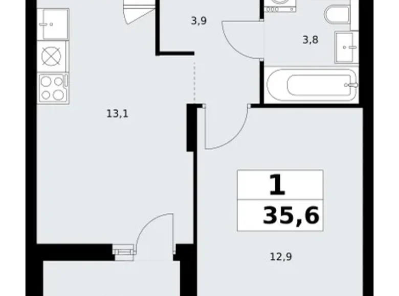 Квартира 1 комната 36 м² поселение Сосенское, Россия