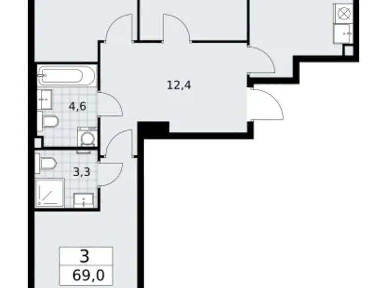 Mieszkanie 3 pokoi 69 m² Troick, Rosja