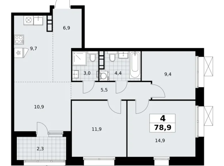 Wohnung 4 zimmer 79 m² poselenie Sosenskoe, Russland