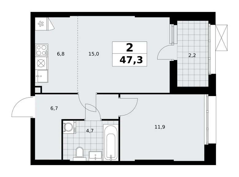 Wohnung 2 zimmer 47 m² poselenie Sosenskoe, Russland