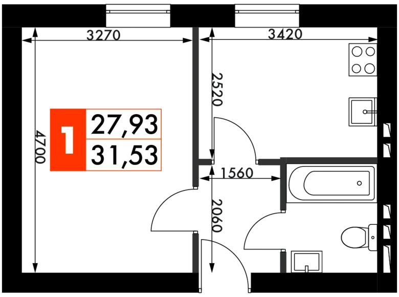 Mieszkanie 1 pokój 32 m² Naro-Fominskiy gorodskoy okrug, Rosja