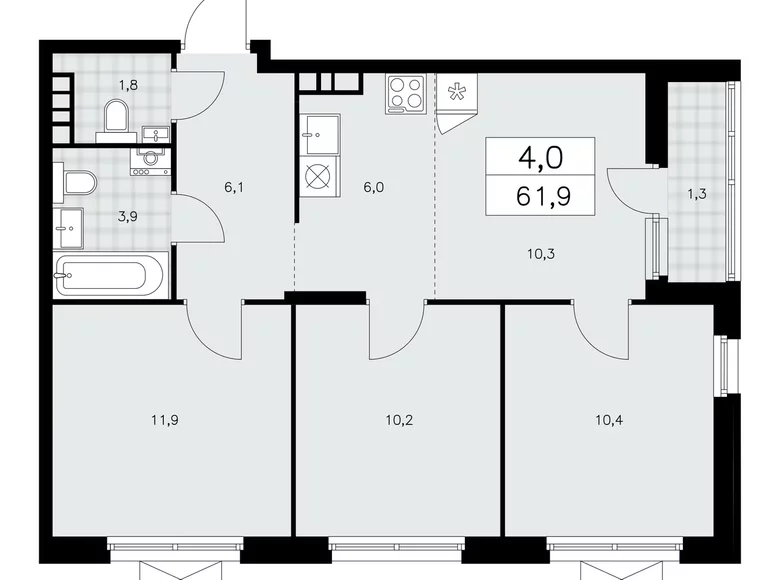 Appartement 4 chambres 62 m² poselenie Sosenskoe, Fédération de Russie