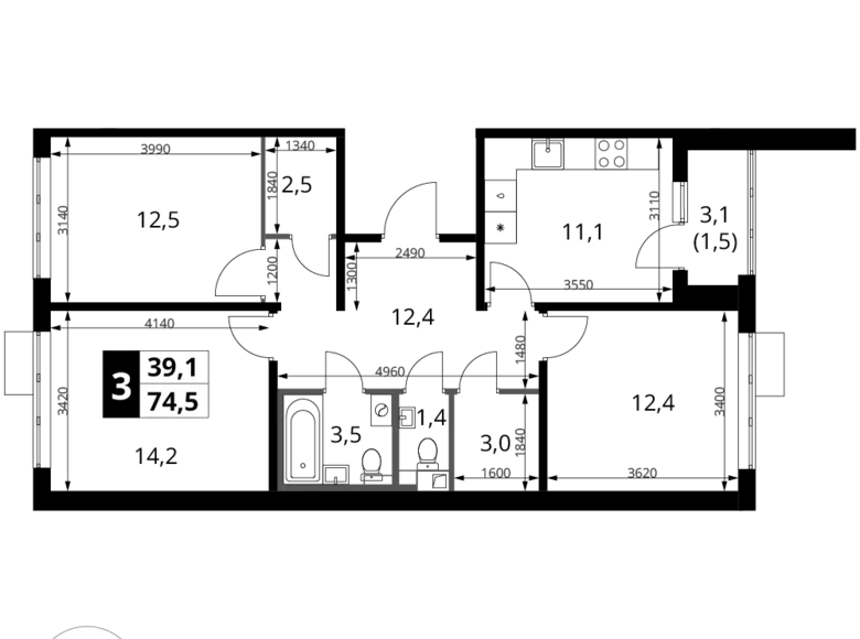 Квартира 3 комнаты 75 м² Химки, Россия