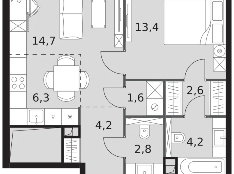 Квартира 2 комнаты 50 м² Северо-Западный административный округ, Россия