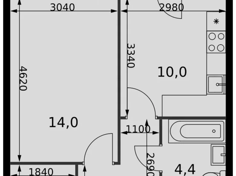 Mieszkanie 1 pokój 37 m² Razvilka, Rosja