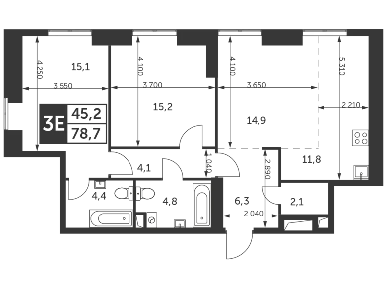 Квартира 3 комнаты 79 м² район Коньково, Россия