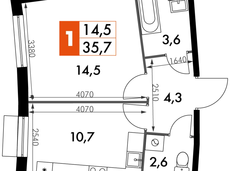 Квартира 1 комната 36 м² Развилка, Россия