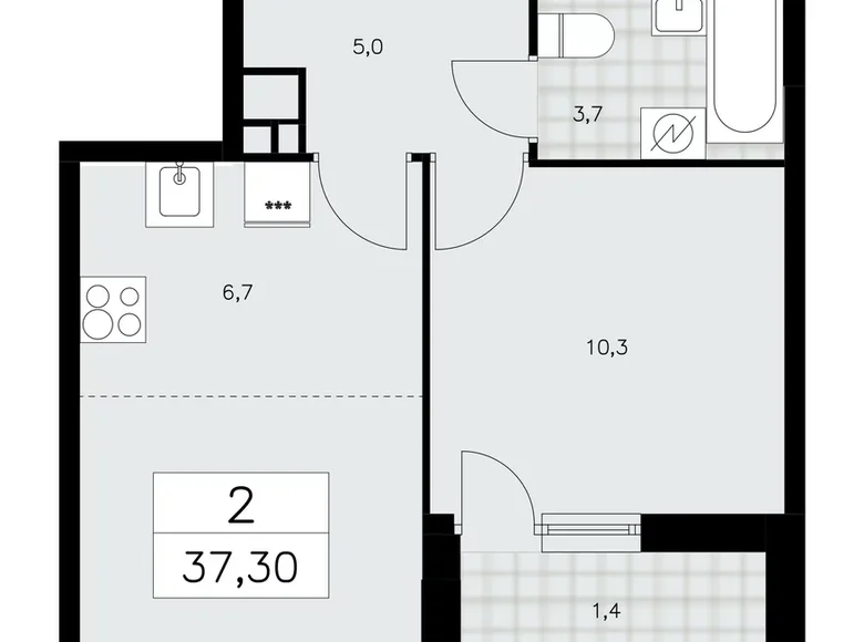 2 room apartment 37 m² Moscow, Russia