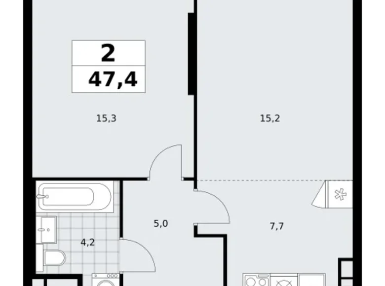 Mieszkanie 2 pokoi 47 m² poselenie Sosenskoe, Rosja