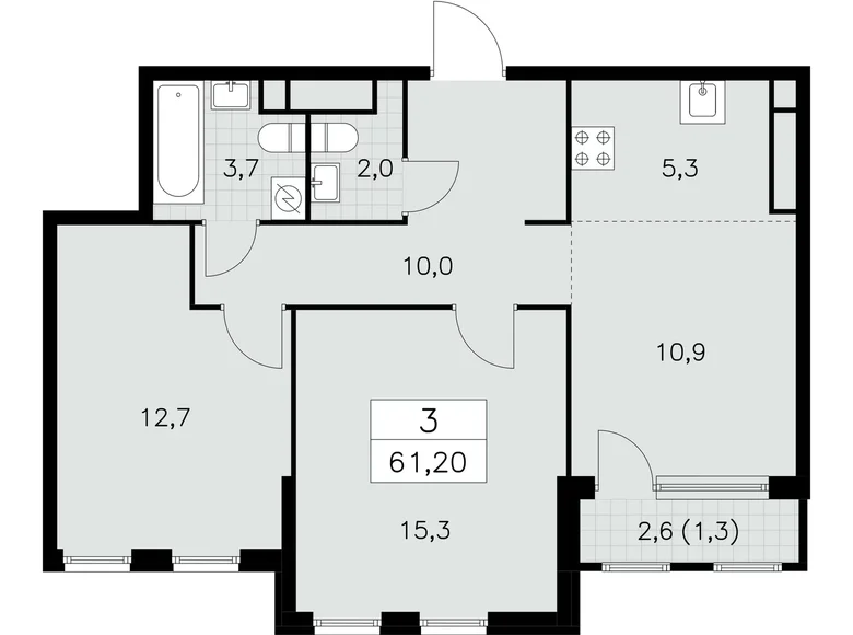 Appartement 3 chambres 61 m² South-Western Administrative Okrug, Fédération de Russie