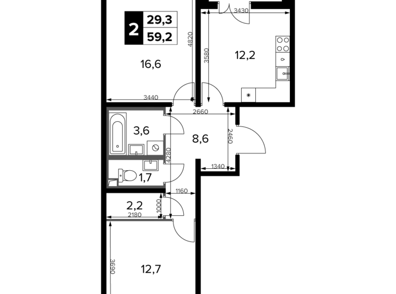 Wohnung 2 zimmer 59 m² Südwestlicher Verwaltungsbezirk, Russland