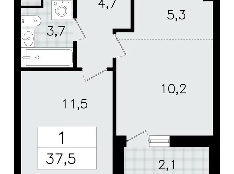 2 room apartment 38 m² Vsevolozhsk, Russia