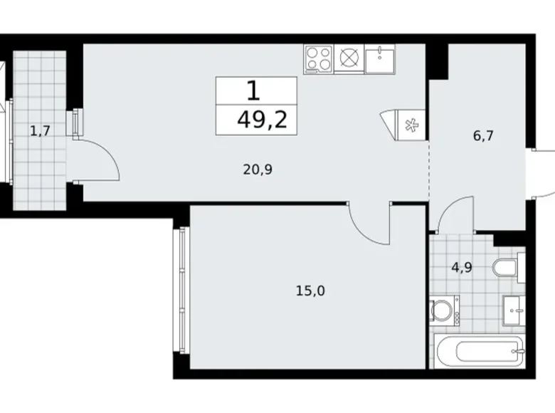 Квартира 1 комната 49 м² район Троицк, Россия
