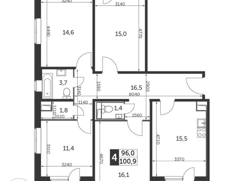 Apartamento 4 habitaciones 101 m² Nekrasovka District, Rusia