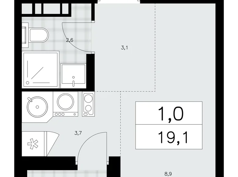 1 room apartment 19 m² poselenie Sosenskoe, Russia