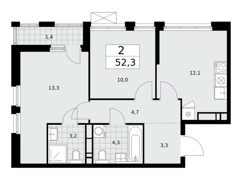 Apartamento 2 habitaciones 52 m² poselenie Sosenskoe, Rusia