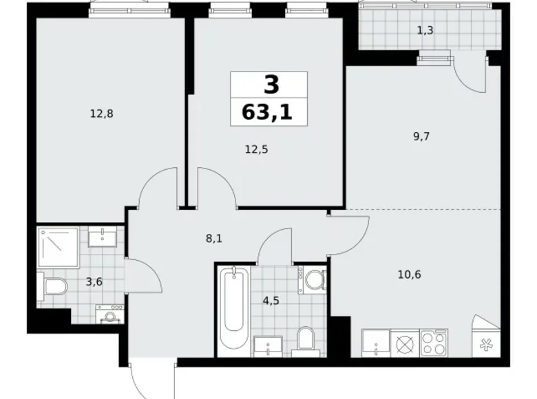 Квартира 3 комнаты 63 м² поселение Сосенское, Россия