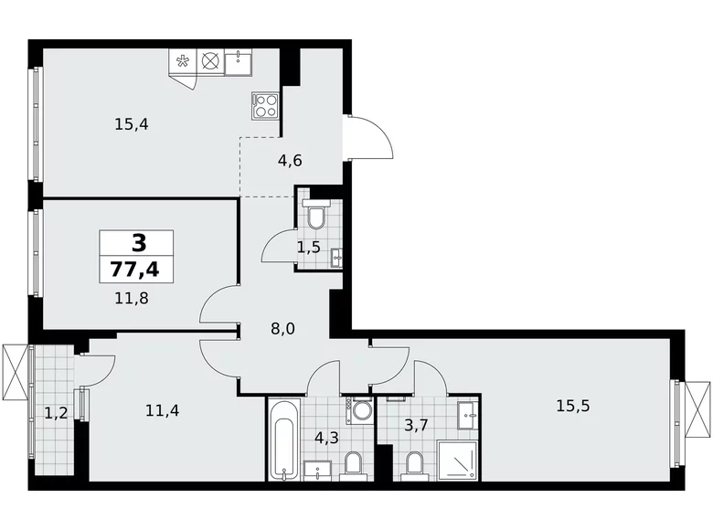 3 room apartment 77 m² poselenie Sosenskoe, Russia