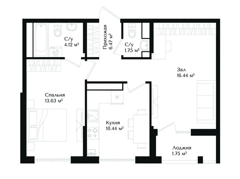 Квартира 2 комнаты 55 м² Ташкент, Узбекистан