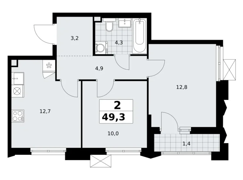 Квартира 2 комнаты 49 м² район Троицк, Россия