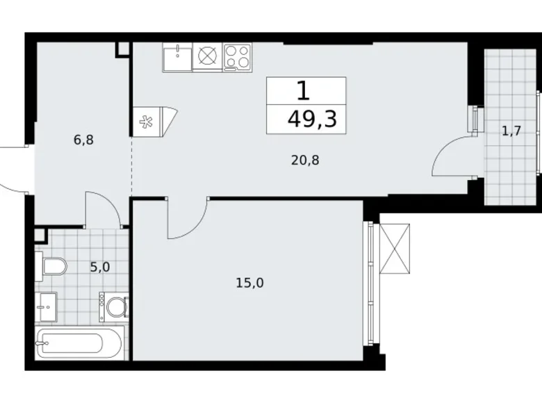 Wohnung 1 zimmer 49 m² Troizk, Russland