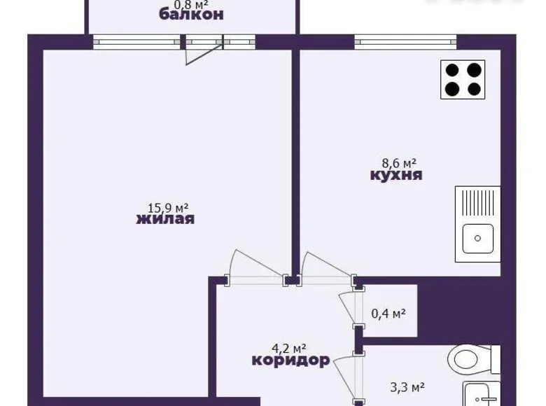 1 room apartment 32 m² Starobin, Belarus