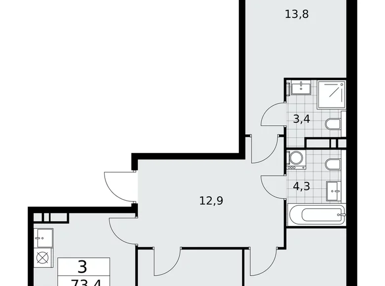 Mieszkanie 3 pokoi 73 m² poselenie Sosenskoe, Rosja