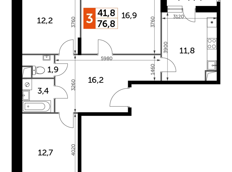 Mieszkanie 3 pokoi 77 m² Razvilka, Rosja