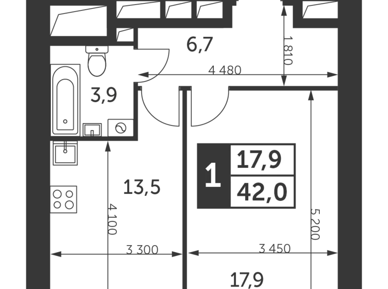 Квартира 1 комната 42 м² район Коньково, Россия