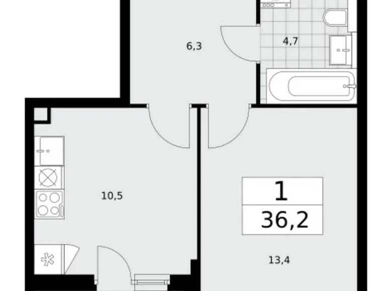 1 room apartment 36 m² poselenie Sosenskoe, Russia