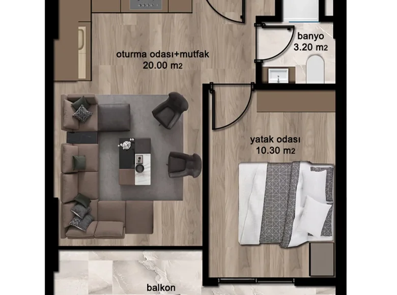Квартира 2 комнаты 60 м² Elvanli, Турция